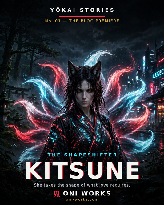 Kitsune, The Shapeshifter — dark cyberpunk cover